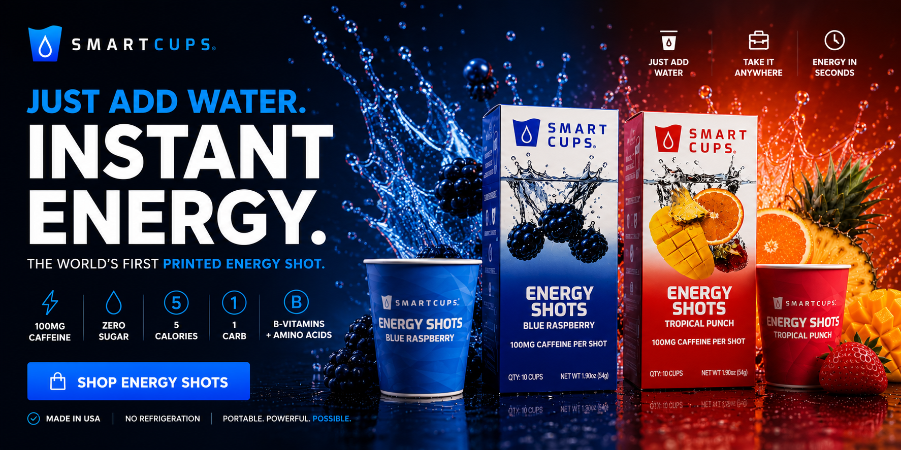 Smart Cups Blue Raspberry and Tropical Punch Energy Shots